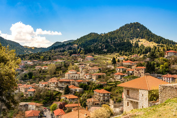 view of mountain village, Baltessiniko in Arcadia, Peloponnese, Greece