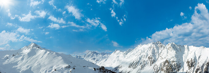 Silvretta Alps winter sunshiny panorama, Austria