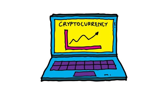 kids drawing white screen with theme of cryptocurrency