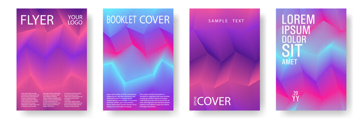 Broken lines gradient report cover templates vector set. Blue pink violet gradient texture covers