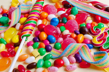 Fototapeta na wymiar A lot of colorful candy and sweets