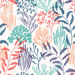 Coral reef seamless pattern., Red Sea coral reef branches and bushes cartoon.