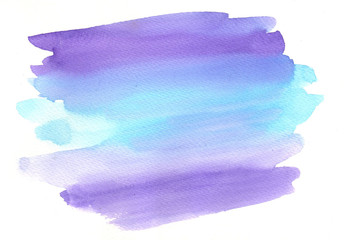 Color gradation Purple and Blue texture brush watercolor background hand painted on white