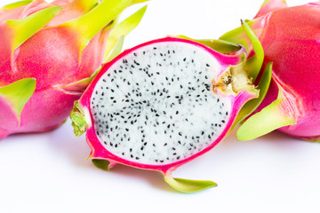 Dragon fruit, pitaya isolated on white.