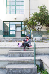 Bullying concept. Student sad isolated at school