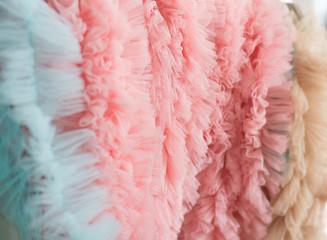 Background of ruffled tule light pink and blue colours
