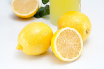 Juicy lemons on a completely white background. Fruits and vitamins