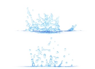 3D illustration of two side views of nice water splash - mockup isolated on white, creative still