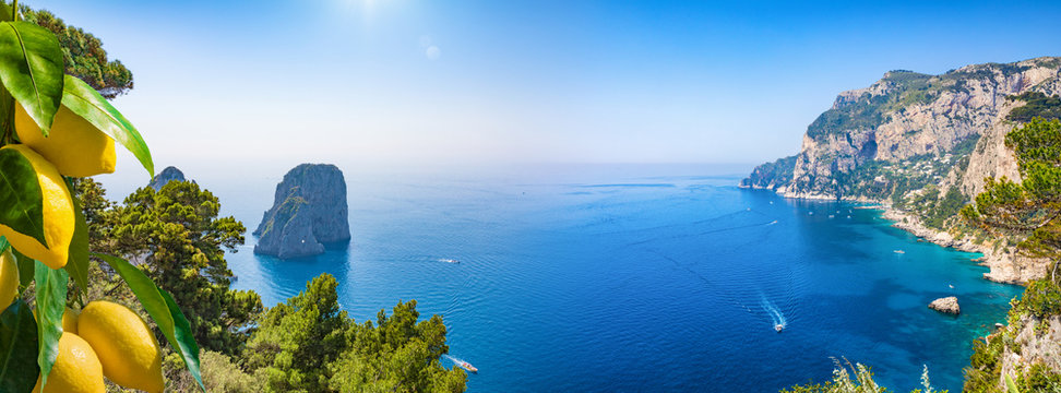Panoramic collage with attractions of Capri Island, Italy