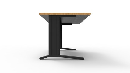 3d rendering of a wooden and metal desk isolated in white background