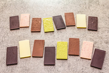 Assorted chocolate with different cocoa content