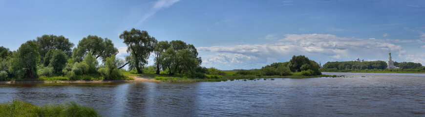 Panorama of the Volkhov river and Yuriev monastery in the vicinity of Novgorod