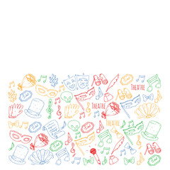 Theatre vector illustration. Entertaiment, cinema, stage, event. Background for banners, posters.