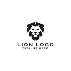 Gold lion head with shield logo vector design template in isolated white background
