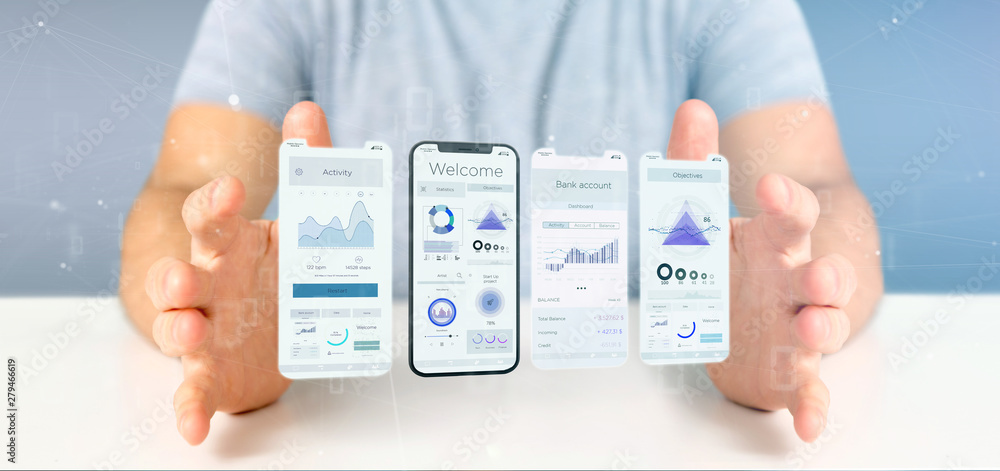 Poster application interface ui on a smartphone - 3d rendering