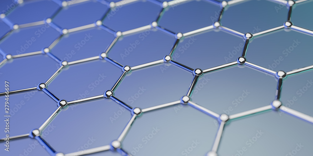 Aufkleber graphene molecular nano technology structure on a blue background - 3d rendering
