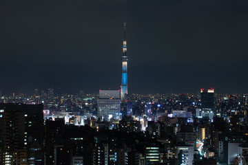 Naklejka premium Aerial view of Tokyo sky treein Tokyo, Japan