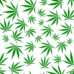 Obraz na płótnie Canvas Cannabis leaves seamless pattern. Flat picture