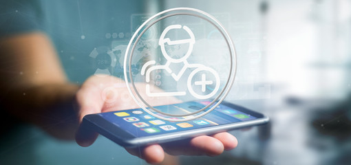 Businessman holding new contact icon