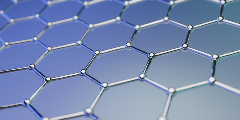 Graphene molecular nano technology structure on a blue background - 3d rendering