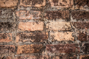 The background of the old wall was destroyed, built from red bricks.