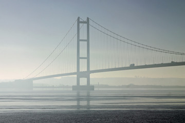 Misty view of Humber Bridge, East Yorkshire, England