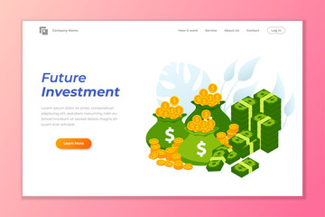investment web banner background template. pile of coins and banknote illustration