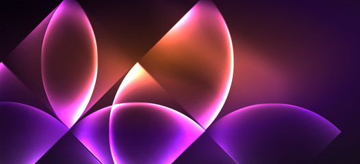 Neon glowing techno lines, hi-tech futuristic abstract background. Template with abstract shapes in dark space