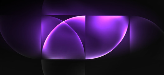 Neon glowing techno lines, hi-tech futuristic abstract background. Template with abstract shapes in dark space