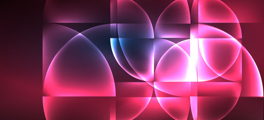 Colorful blue neon shape round triangle in modern style on light background. Dark space, futuristic technology template. Glowing blue neon effect.