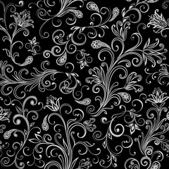 Abstract vintage pattern with decorative flowers, leaves and Paisley pattern in Oriental style.