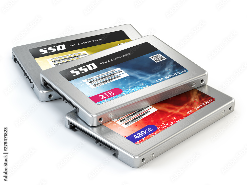 Poster ssd state solid drives disks isolated on white background.