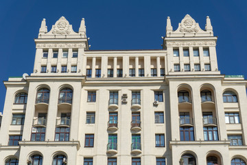 Fototapeta na wymiar High-rise building on Kotelnicheskaya embankment, one of few famous highrise buildings of Stalin time