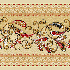 Seamless vintage borders. Traditional East style, ornamental floral elements. Ornamental floral elements for design card, invitation, brochure, book, magazine. - 279473676