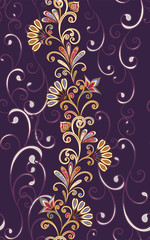 Abstract vintage pattern with decorative flowers, leaves and Paisley pattern in Oriental style. - 279473814