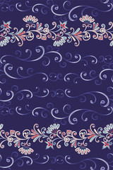 Abstract vintage pattern with decorative flowers, leaves and Paisley pattern in Oriental style.