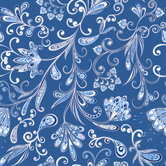 Abstract vintage pattern with decorative flowers, leaves and Paisley pattern in Oriental style.