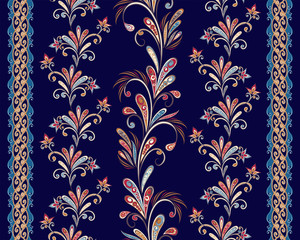 Abstract vintage pattern with decorative flowers, leaves and Paisley pattern in Oriental style.