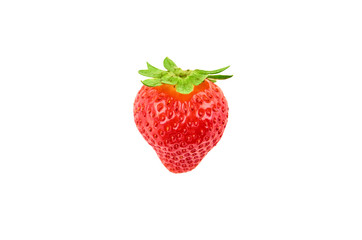 Strawberry berry isolated on white background. The view from the top.