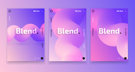 Title: Trendy posters set, event placard, music festival invitation card 3d gradient modern design, colorful fluid shapes isolated on background