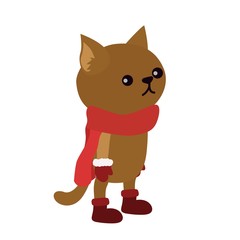 cute cartoon kitten wearing shoes scarf and mittens