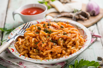 trofie pasta with cod fish ragout
