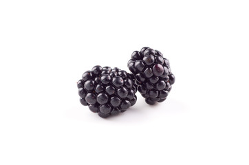 Two blackberries berries isolated on white background.