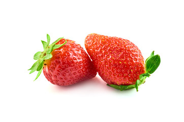 Two strawberry berries isolated on white background.