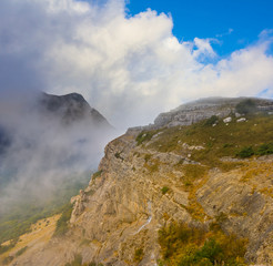 closeup mount top in a dense clouds