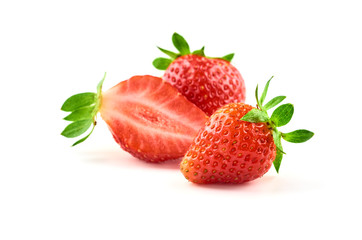 Strawberry berries and strawberry slice, Isolated on a white background. Organic food.