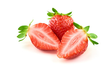 Strawberry berries and strawberry slice, Isolated on a white background. Organic food.