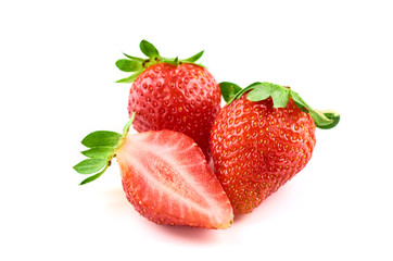 Strawberry berries and strawberry slice, Isolated on a white background. Organic food.
