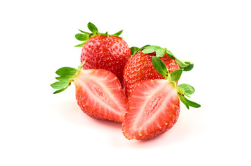 Strawberry berries and strawberry slice, Isolated on a white background. Organic food.