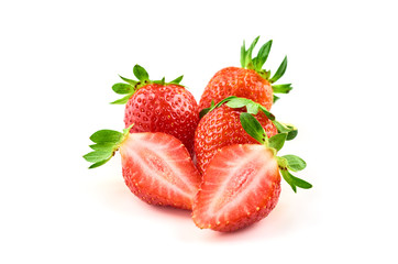Strawberry berries and strawberry slice, Isolated on a white background. Organic food.